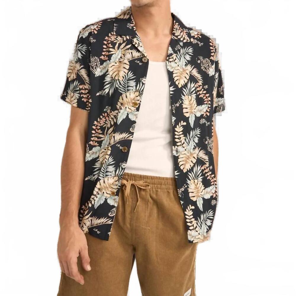 NEW RHYTHM. tropical paisley short sleeve shirt in black